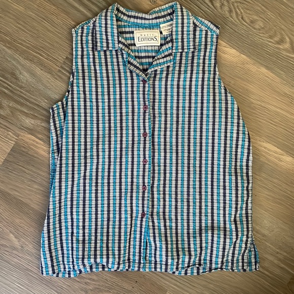 Vintage Basic Editions 100% cotton sleeveless button down top - Picture 1 of 5